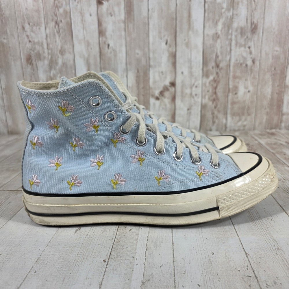 Converse Chuck 70 Hi Light Blue Floral Embroidered Sneakers 570917C Womens 8.5